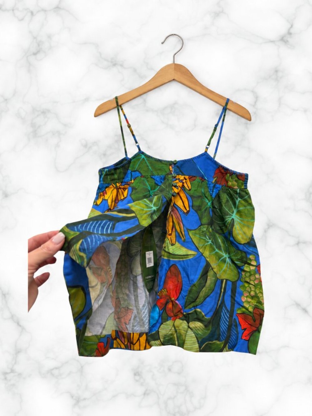 NWT FARM RIO Banana Grapes Tropical Print Linen Cami Top Blue M - Picture 6 of 13